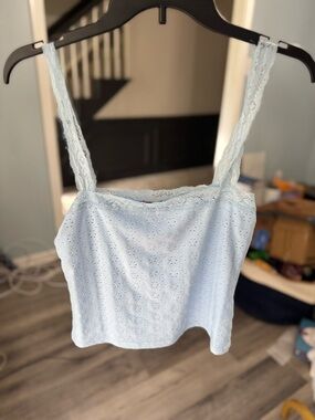 Edikted Light Blue Eyelet Lace-Trim Cami